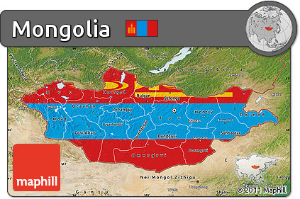 Flag Map of Mongolia, satellite outside, flag rotated