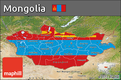 Flag Map of Mongolia, satellite outside, flag rotated