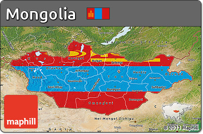 Flag Map of Mongolia, satellite outside, flag rotated