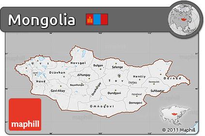 Gray Map of Mongolia, single color outside