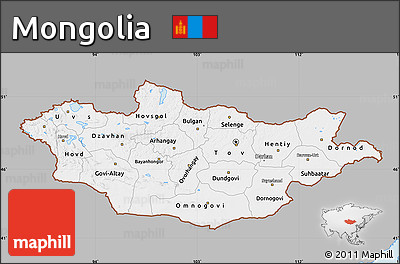 Gray Map of Mongolia, single color outside