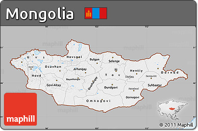 Gray Map of Mongolia, single color outside