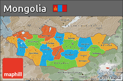Political Map of Mongolia, semi-desaturated