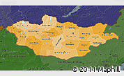 Political Shades Map of Mongolia, darken