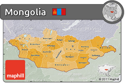Political Shades Map of Mongolia, lighten, semi-desaturated