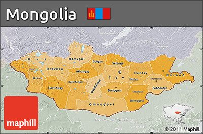 Political Shades Map of Mongolia, lighten, semi-desaturated