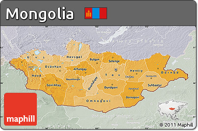 Political Shades Map of Mongolia, lighten, semi-desaturated