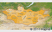 Political Shades Map of Mongolia, satellite outside