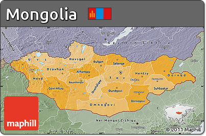 Political Shades Map of Mongolia, semi-desaturated