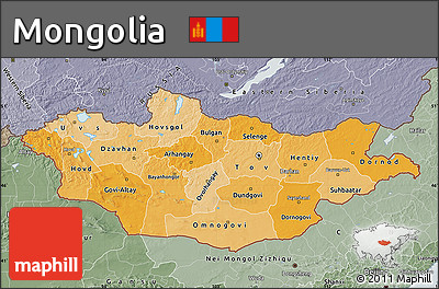 Political Shades Map of Mongolia, semi-desaturated