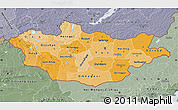 Political Shades Map of Mongolia, semi-desaturated
