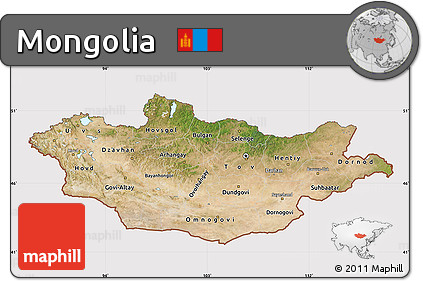 Satellite Map of Mongolia, cropped outside