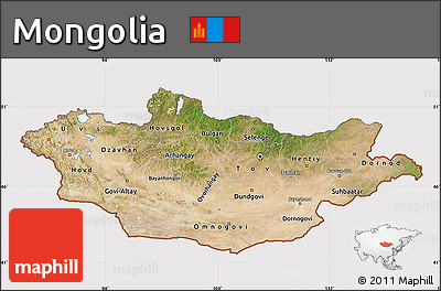 Satellite Map of Mongolia, cropped outside