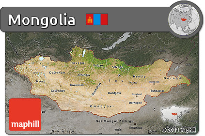 Satellite Map of Mongolia, darken, semi-desaturated