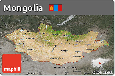 Satellite Map of Mongolia, darken, semi-desaturated