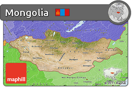 Satellite Map of Mongolia, political shades outside