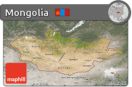 Satellite Map of Mongolia, semi-desaturated