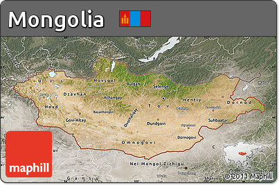 Satellite Map of Mongolia, semi-desaturated