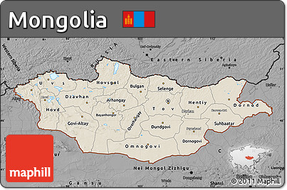 Shaded Relief Map of Mongolia, darken, desaturated