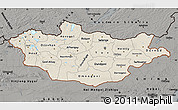 Shaded Relief Map of Mongolia, darken, semi-desaturated