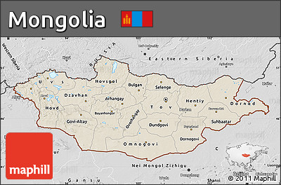 Shaded Relief Map of Mongolia, desaturated
