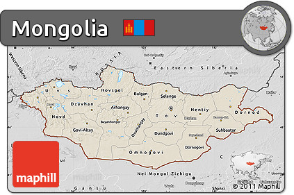 Shaded Relief Map of Mongolia, desaturated