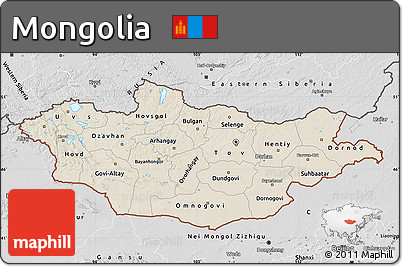 Shaded Relief Map of Mongolia, desaturated