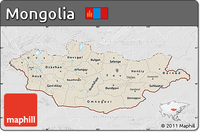 Shaded Relief Map of Mongolia, lighten, desaturated