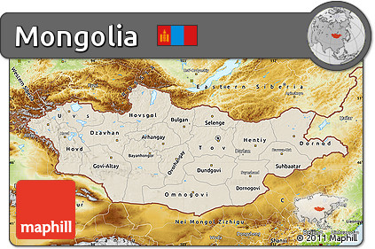 Shaded Relief Map of Mongolia, physical outside