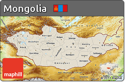 Shaded Relief Map of Mongolia, physical outside