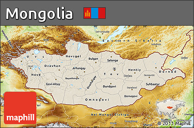 Shaded Relief Map of Mongolia, physical outside