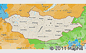 Shaded Relief Map of Mongolia, political outside