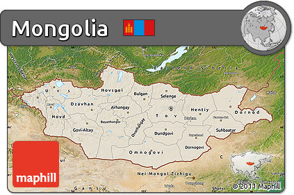 Shaded Relief Map of Mongolia, satellite outside