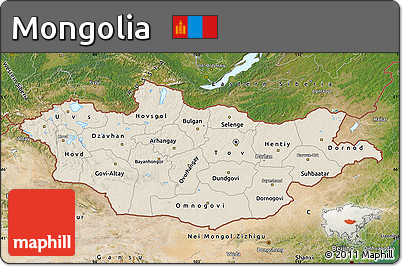 Shaded Relief Map of Mongolia, satellite outside