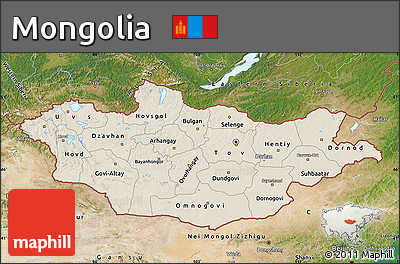 Shaded Relief Map of Mongolia, satellite outside