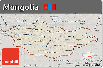 Shaded Relief Map of Mongolia, semi-desaturated