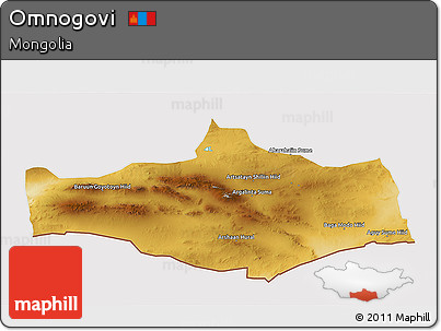 Physical 3D Map of Omnogovi, cropped outside