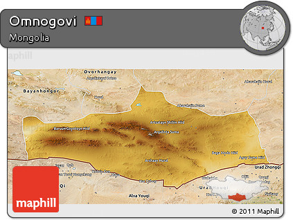 Physical 3D Map of Omnogovi, satellite outside