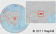 Gray Location Map of Omnogovi, within the entire country, hill shading