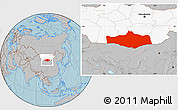 Gray Location Map of Omnogovi, highlighted country, hill shading