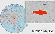Gray Location Map of Omnogovi, hill shading