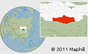 Savanna Style Location Map of Omnogovi, highlighted country, hill shading
