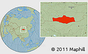 Savanna Style Location Map of Omnogovi, hill shading