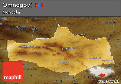 Physical Map of Omnogovi, darken