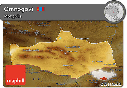 Physical Map of Omnogovi, darken