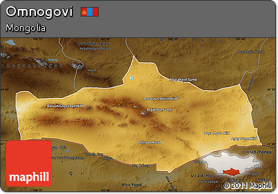 Physical Map of Omnogovi, darken