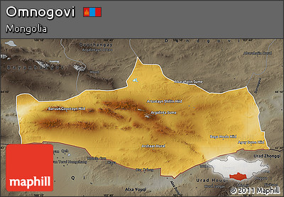 Physical Map of Omnogovi, darken, semi-desaturated