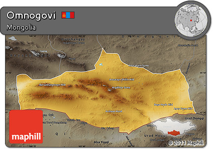 Physical Map of Omnogovi, darken, semi-desaturated