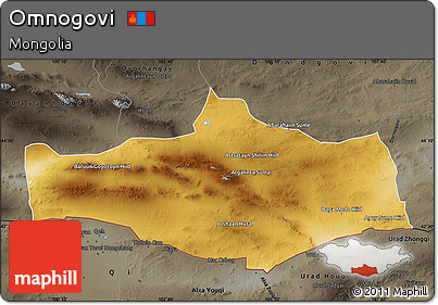 Physical Map of Omnogovi, darken, semi-desaturated