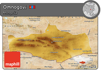 Physical Map of Omnogovi, satellite outside